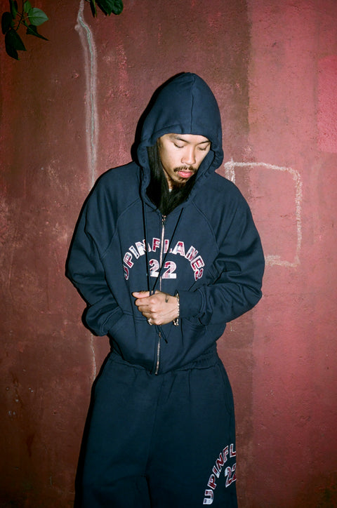 Plaid Appliqué Hoodie - Navy