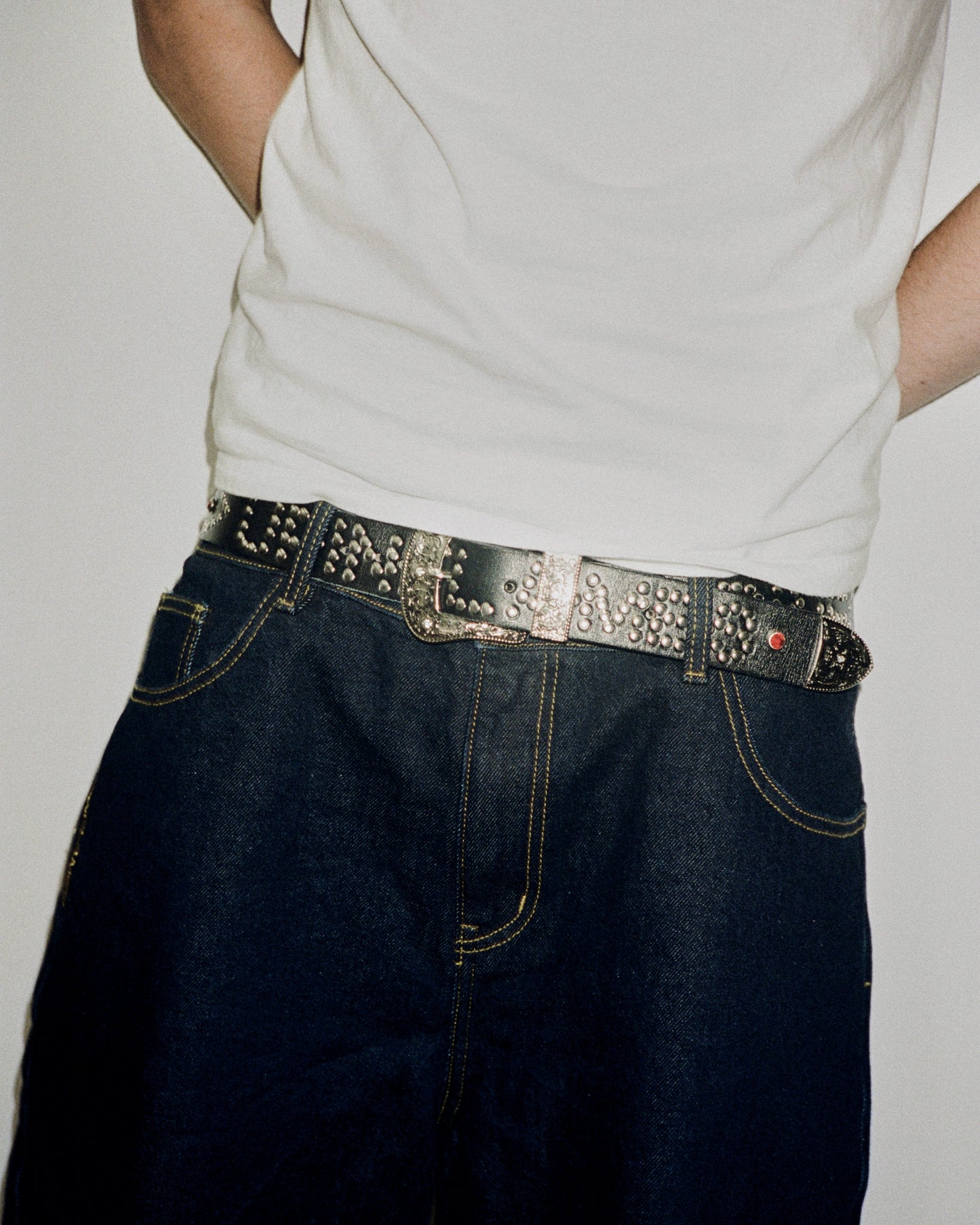 Studded Leather Belt - Black