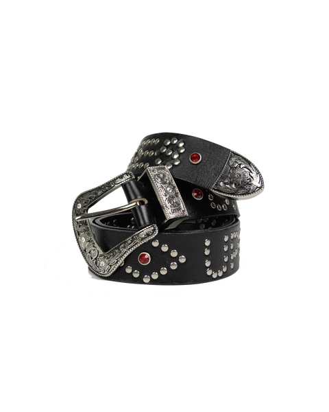 Studded Leather Belt - Black