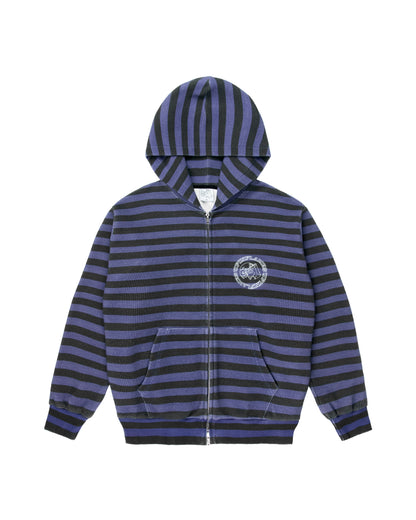 Waffle Zip-up Hoodie - Purple/Black Striped
