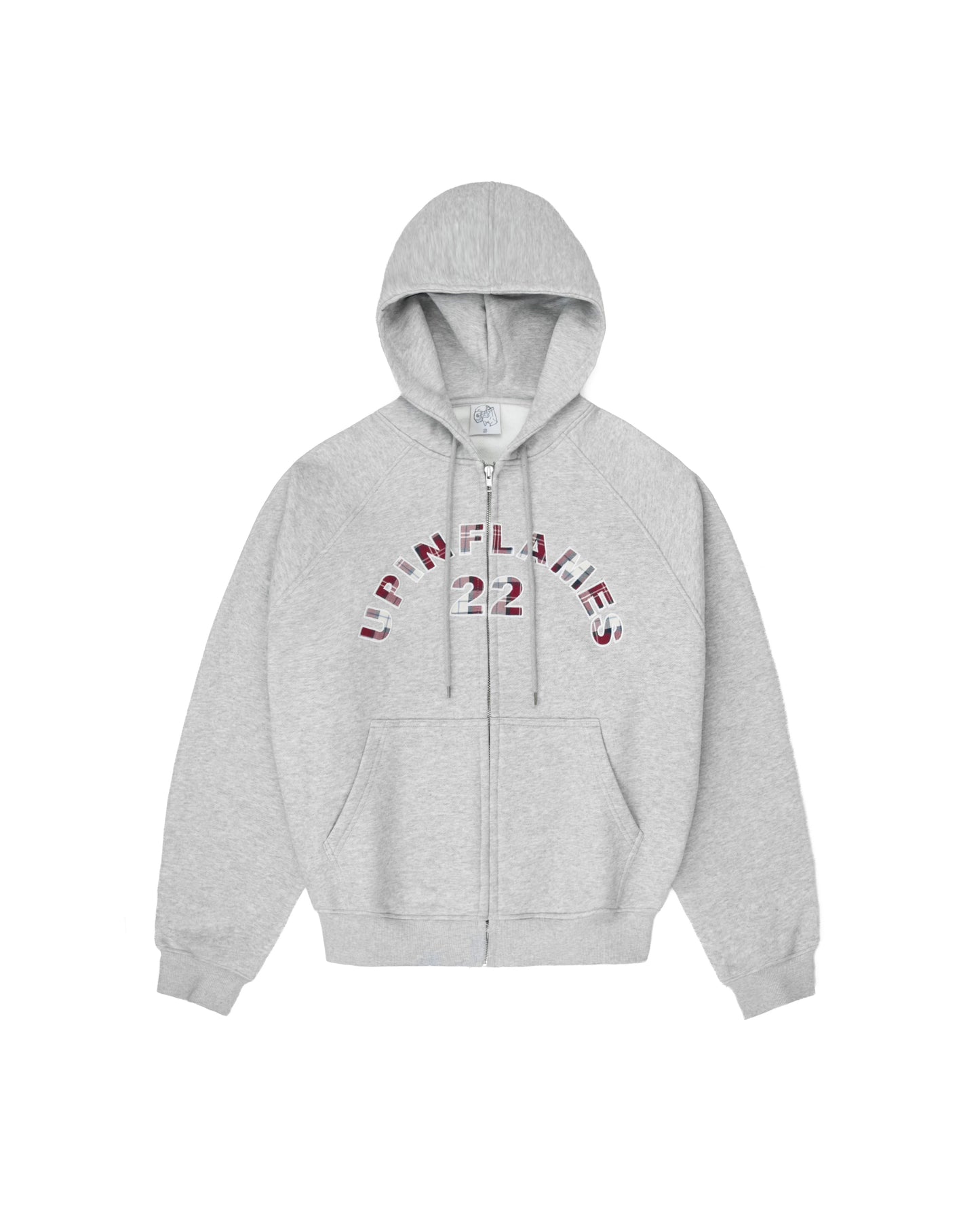 Plaid Appliqué Hoodie - Grey