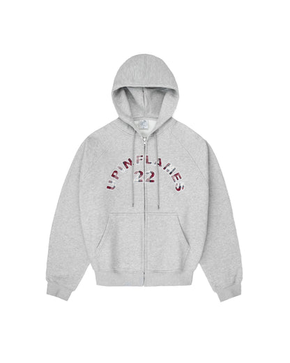 Plaid Appliqué Hoodie - Grey
