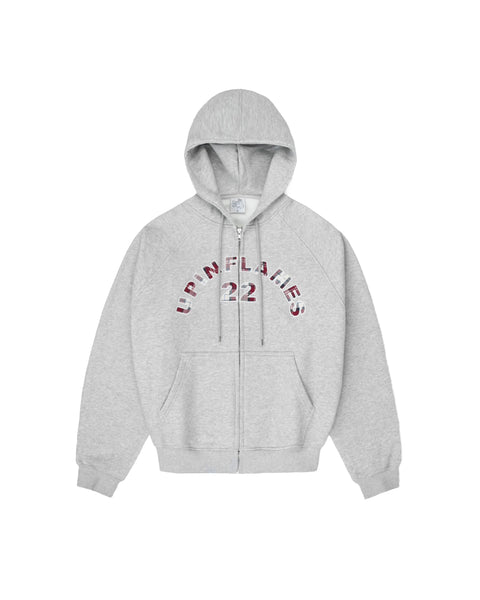 Plaid Appliqué Hoodie - Grey
