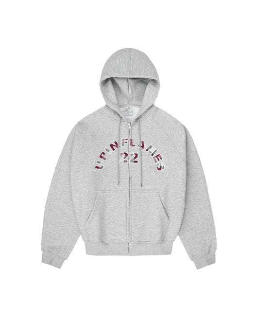 Plaid Appliqué Hoodie - Grey