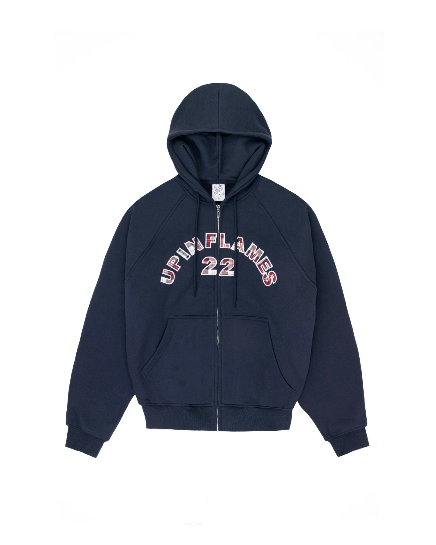 Plaid Appliqué Hoodie - Navy