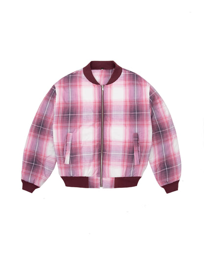Plaid Padded Bomber - Red/White