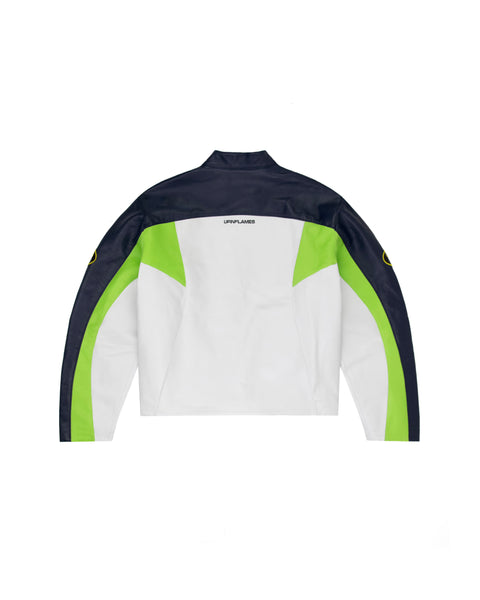Leather Racer Jacket - White/ Navy