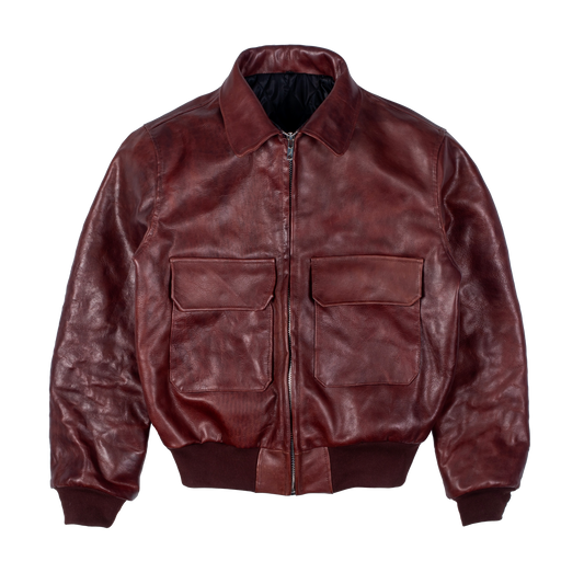 Cow Hide Leather Jacket - Distressed Maroon