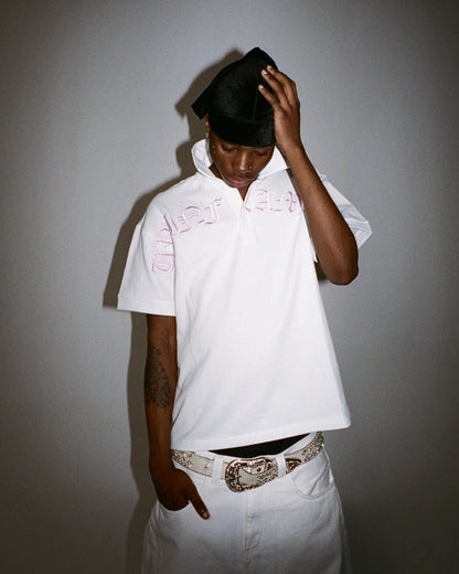Old English Polo - White/ Pink