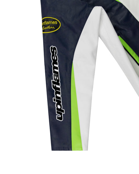 Leather Racer Jacket - White/ Navy