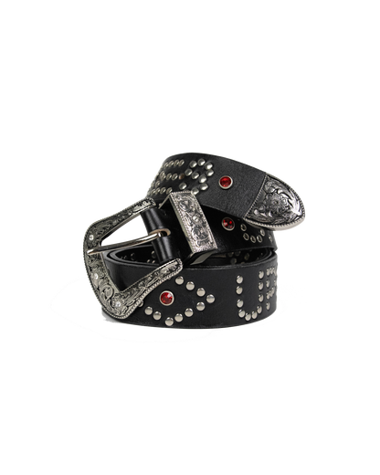 Studded Leather Belt - Black