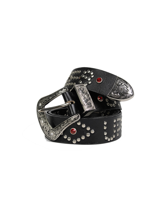Studded Leather Belt - Black