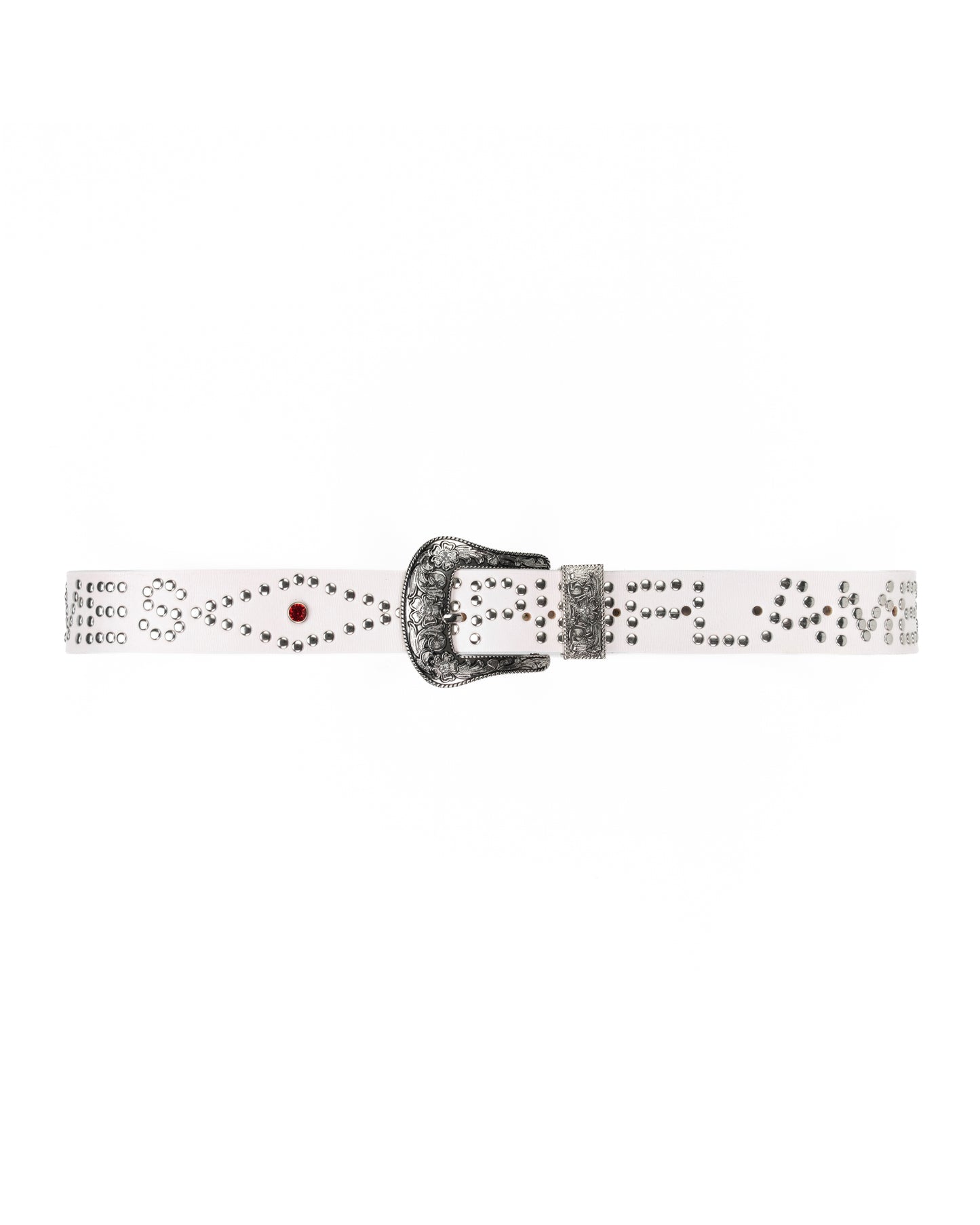Studded Leather Belt - White