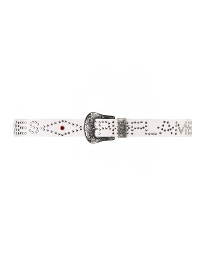 Studded Leather Belt - White