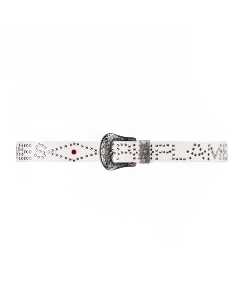 Studded Leather Belt - White