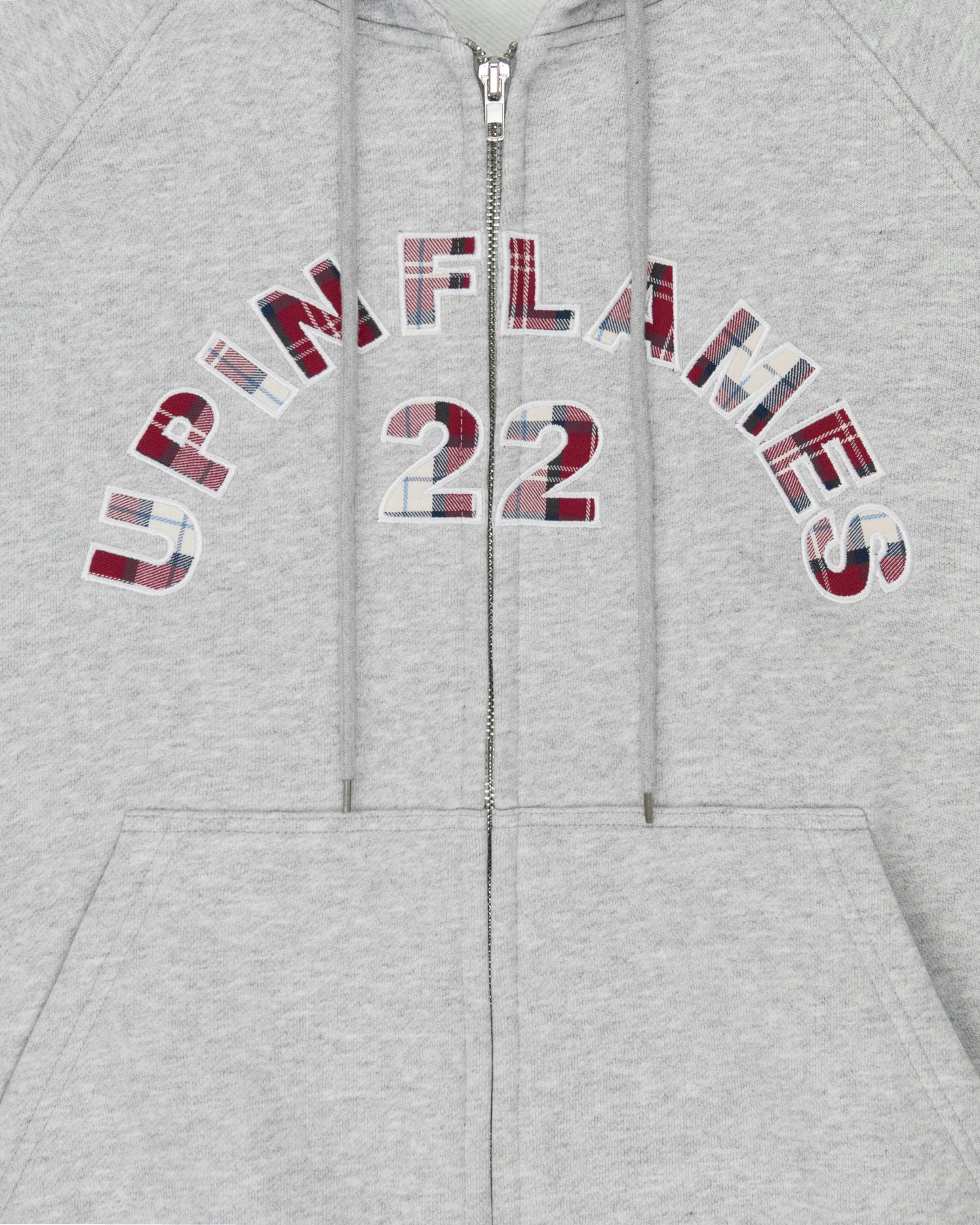 Plaid Appliqué Hoodie - Grey