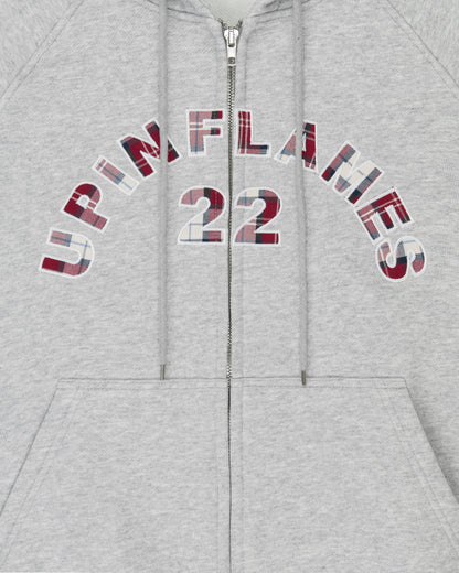 Plaid Appliqué Hoodie - Grey