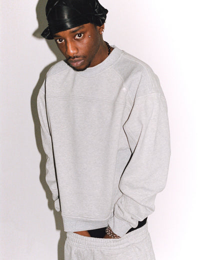 Ribbed Panel Crew Neck - Grey