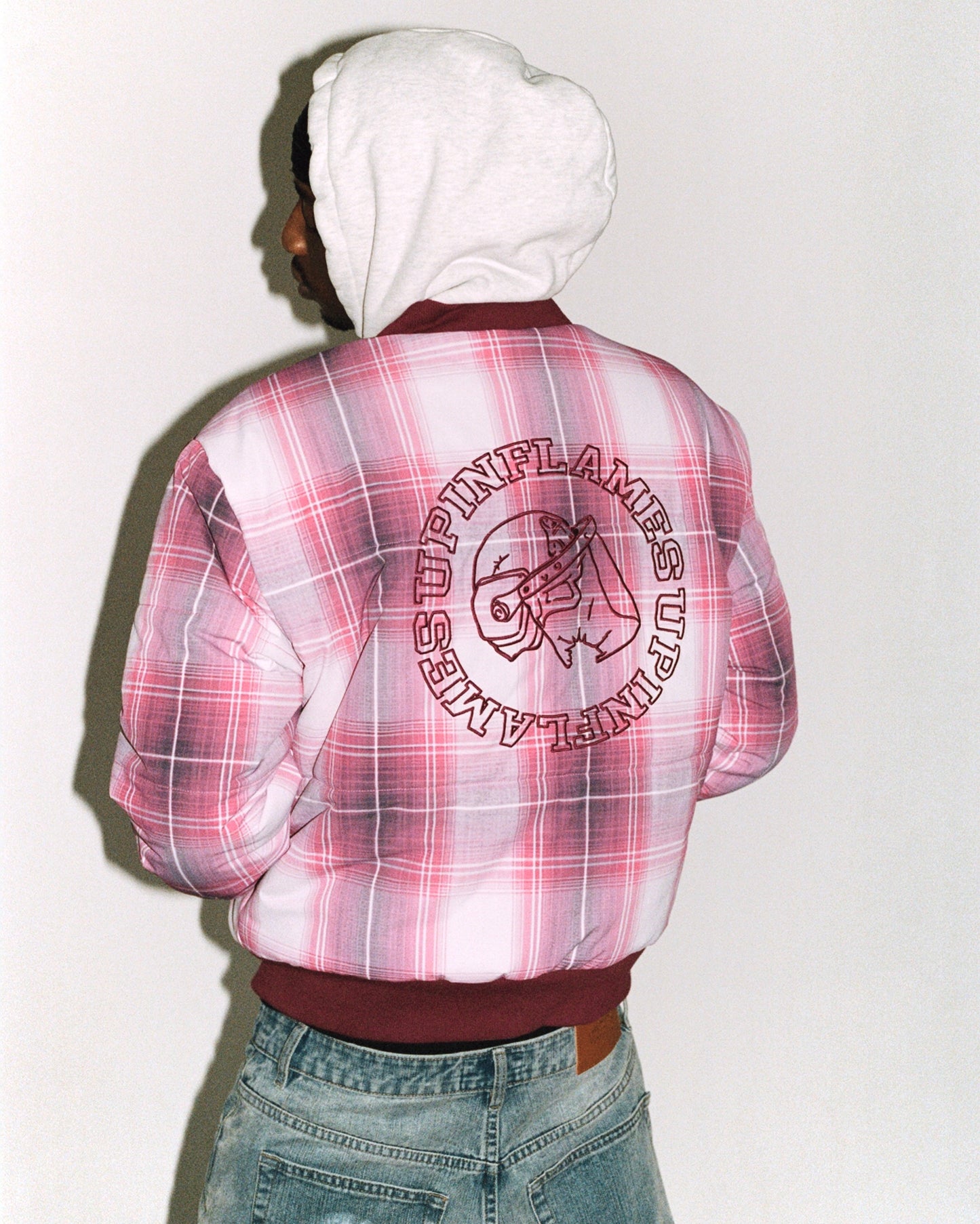 Plaid Padded Bomber - Red/White