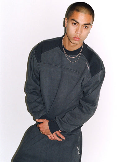 Ribbed Panel Crew Neck - Navy