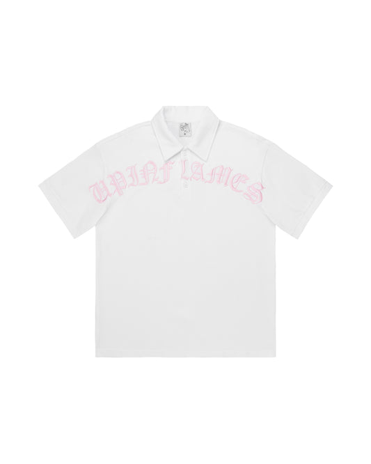 Old English Polo - White/ Pink
