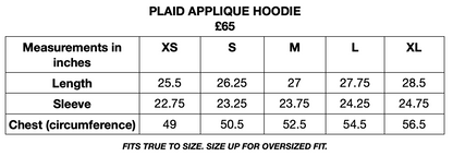 Plaid Appliqué Hoodie - Grey
